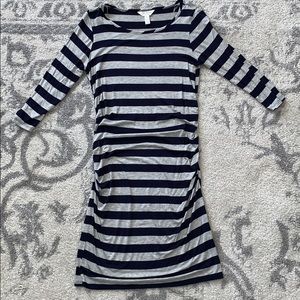 Navy and grey striped maternity dress